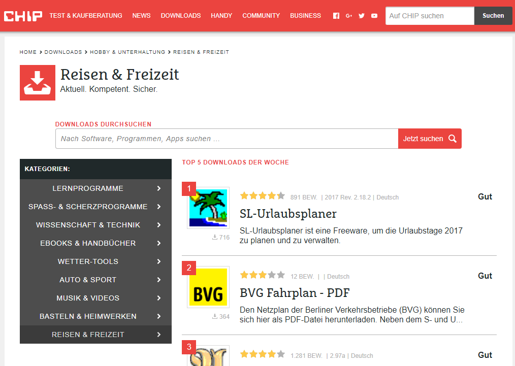 Urlaubsplaner TOP-Download auf Chip.de - Platz 1